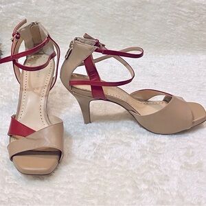 Adrienne Vittadini Tan and Red Heels NWOT